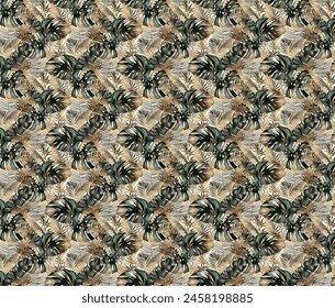 allover seamless palm with leavs pattern design for textile printing