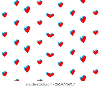 All-over seamless vector pattern with small red hand-drawn doodle hearts on white. Cute and simple Valentine's Day background, perfect for prints, cards, and decor.