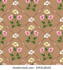 allover tringle blue vector flower Pattern with bunch on brown background