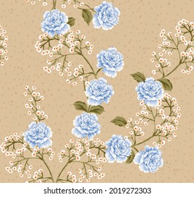 allover vector blue small flower Pattern on brown background