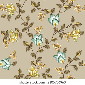 allover vector blue small flower Pattern on brown background