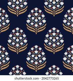 allover vector flower motif pattern on navy background