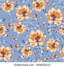 allover vector flower Pattern with bunch on grey background