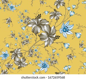 allover vector flower Pattern on yellow background