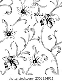 allover vector flower pattern on black and white background