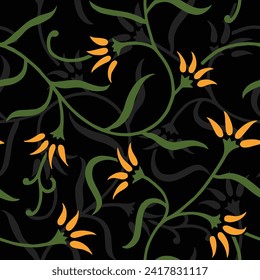 allover vector flower pattern on black background