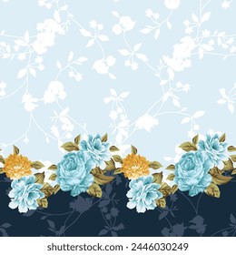 allover vector flower Pattern on border