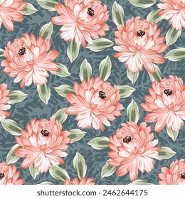 allover vector flower pattern on grey background