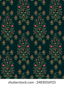 allover vector flower pattern on green background
