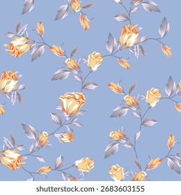 allover vector flower pattern on blue background