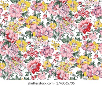 allover vector flowers pattern on white background