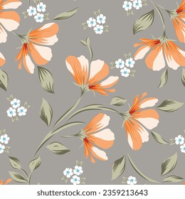 allover vector flowers pattern on grey background