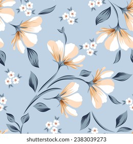 allover vector flowers pattern on blue background