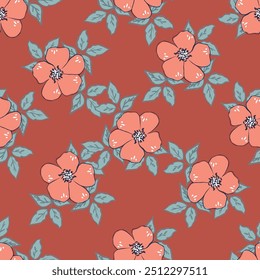 allover vector flowers pattern on brown background