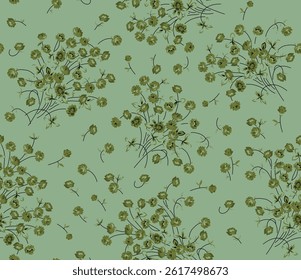 allover vector green small flower pattern on green background