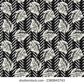 allover vector leaves pattern black background