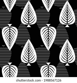 allover vector leaves Pattern on black and white background