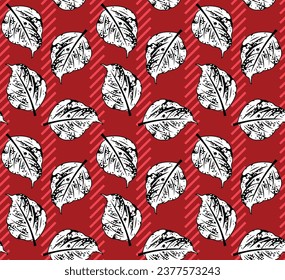 allover vector leaves pattern red background