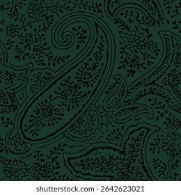 allover vector outline paisley pattern on green background