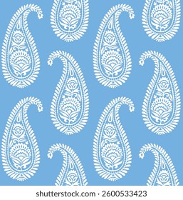 allover vector paisley pattern on blue background