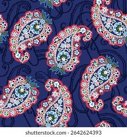 allover vector paisley pattern on blue background