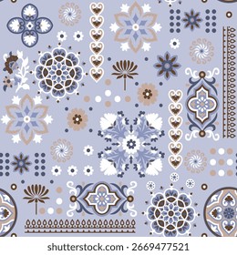 Patrón de Paisley de Vector Allover sobre fondo gris