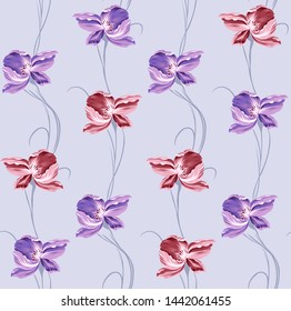 allover vector pink blue flowers on grey background