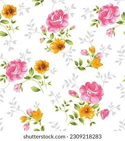 allover vector pink flower pattern on white background