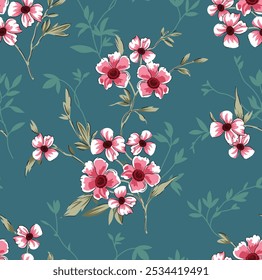 allover vector pink small flower pattern on blue