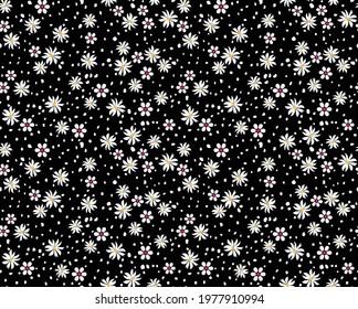 allover vector small flower Pattern on black background