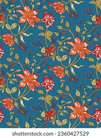 allover vector small flower pattern on blue background