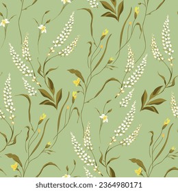 allover vector small flower pattern on green background