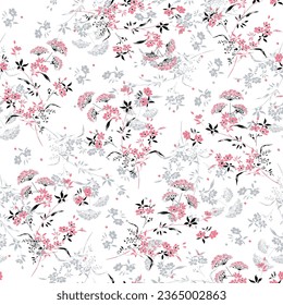 allover vector small flower pattern on white background stock 