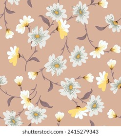 allover vector small flower pattern on brown background