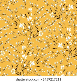 allover vector small flower pattern on yellow background