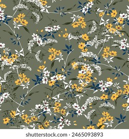 allover vector small flower pattern on green background