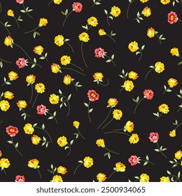 allover vector small flower pattern on black