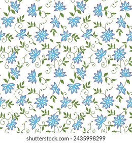 allover vector small flowers pattern on white background