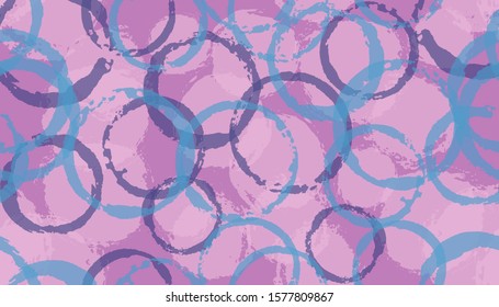 Allover watercolor circle stamps textile print. Round shape blob overlapping elements vector seamless pattern. Paint texture circle stamps textile ornament.