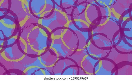 Allover watercolor circles geometry fabric print. Round shape blob overlapping elements vector seamless pattern. Brush stroke circles geometry fabric background.