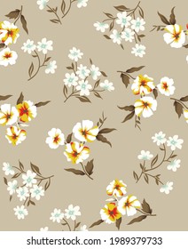 allover yellow and red flower pattern on brown background