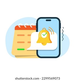 allow, enable, turn on notification messages, date reminder on smartphone concept illustration flat design vector eps10. modern graphic element for landing page ui, infographic, icon