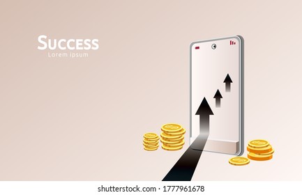 allow  Grow up on phone with coin vector illustration for business bank website shop sell buy work market and trade 