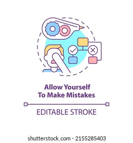 Allow yourself to make mistakes concept icon. Self-care strategy abstract idea thin line illustration. Fear of failure. Isolated outline drawing. Editable stroke. Arial, Myriad Pro-Bold fonts used