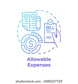 Allowable expenses blue gradient concept icon. Business savings, documentation. Round shape line illustration. Abstract idea. Graphic design. Easy to use in infographic, presentation
