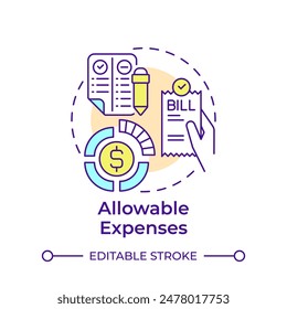 Allowable expenses multi color concept icon. Business savings, documentation. Round shape line illustration. Abstract idea. Graphic design. Easy to use in infographic, presentation