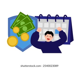 Allowance, happy man. Vector simple color flat illustration.