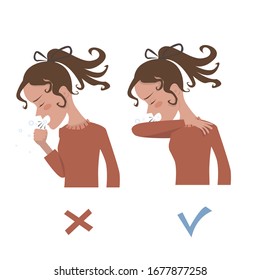 The Allowance Is How To Properly Cover Your Mouth With Your Elbow While Coughing. Pandemic. Coronavirus (covid-19). Vector Illustration.