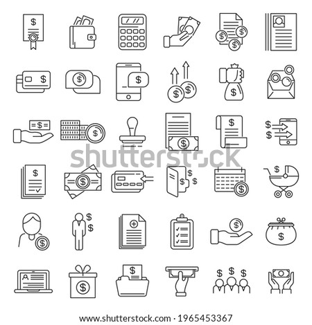 Allowance icons set. Outline set of allowance vector icons for web design isolated on white background