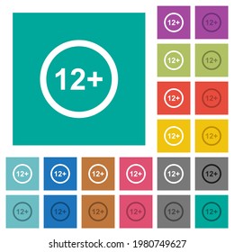 Ab 12 Jahren nur mehrfarbige Flachsymbole auf einfarbigem Hintergrund. Weiße und dunklere Icon-Variationen für Hover oder aktive Effekte.